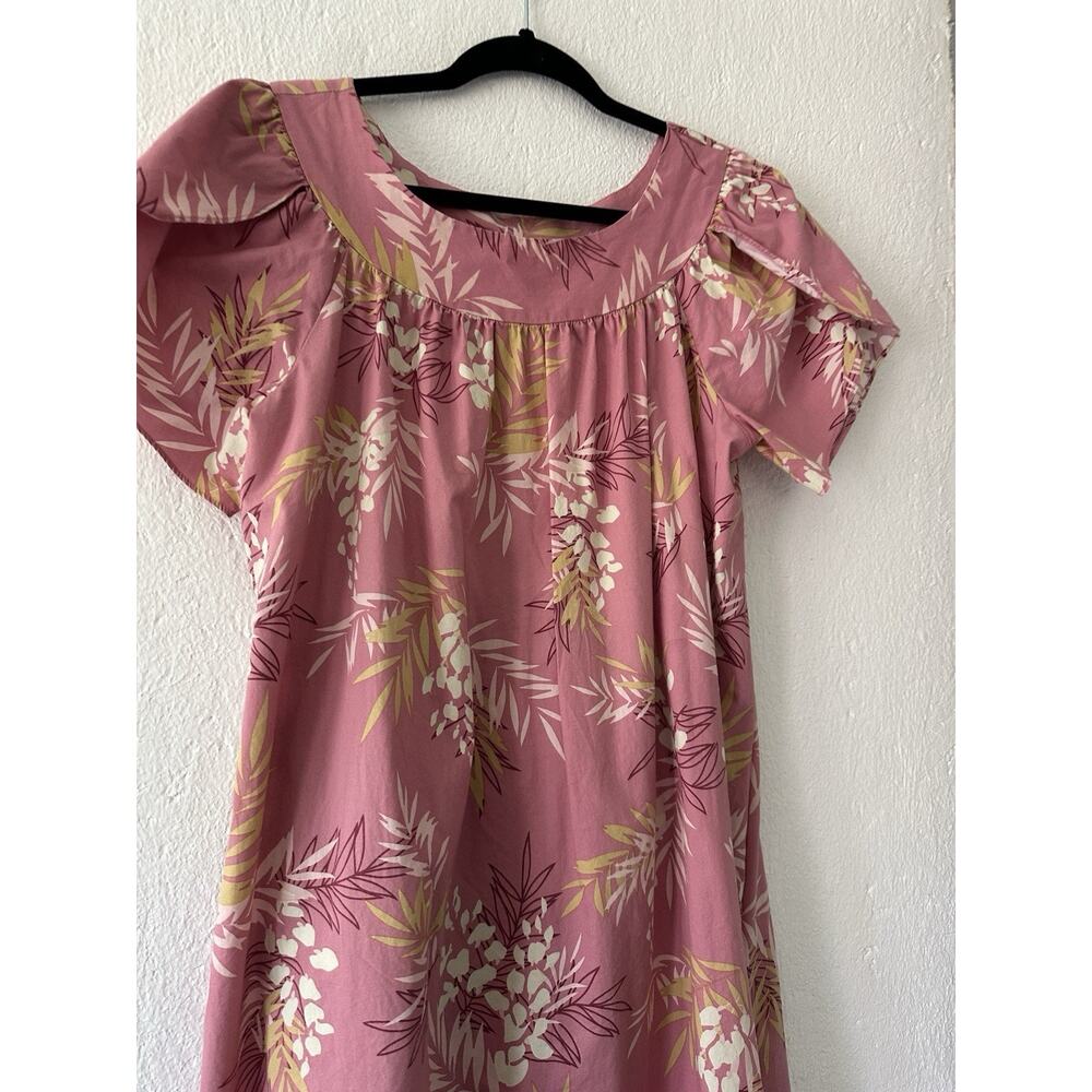 Hilo Hattie's Hawaiian Midi Dress Size Lg Cotton Pink Muu Muu Caftan Vacation - Picture 3 of 12